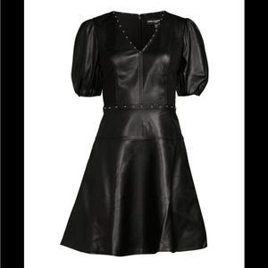 Karl Lagerfeld Faux Leather Moto-Zip Short Dress W Silver Studs • Size 6 • NWOT